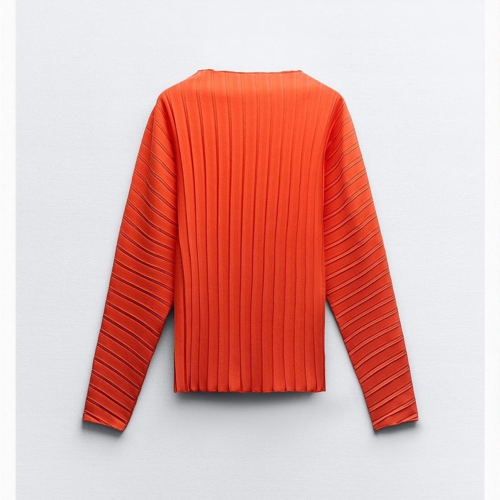 NWT Zara Vibrant Orange Ribbed Knit Blouse Medium - Picture 5 of 13